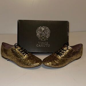 Vince Camuto Women's Gold Glitter Lace-Up Flats